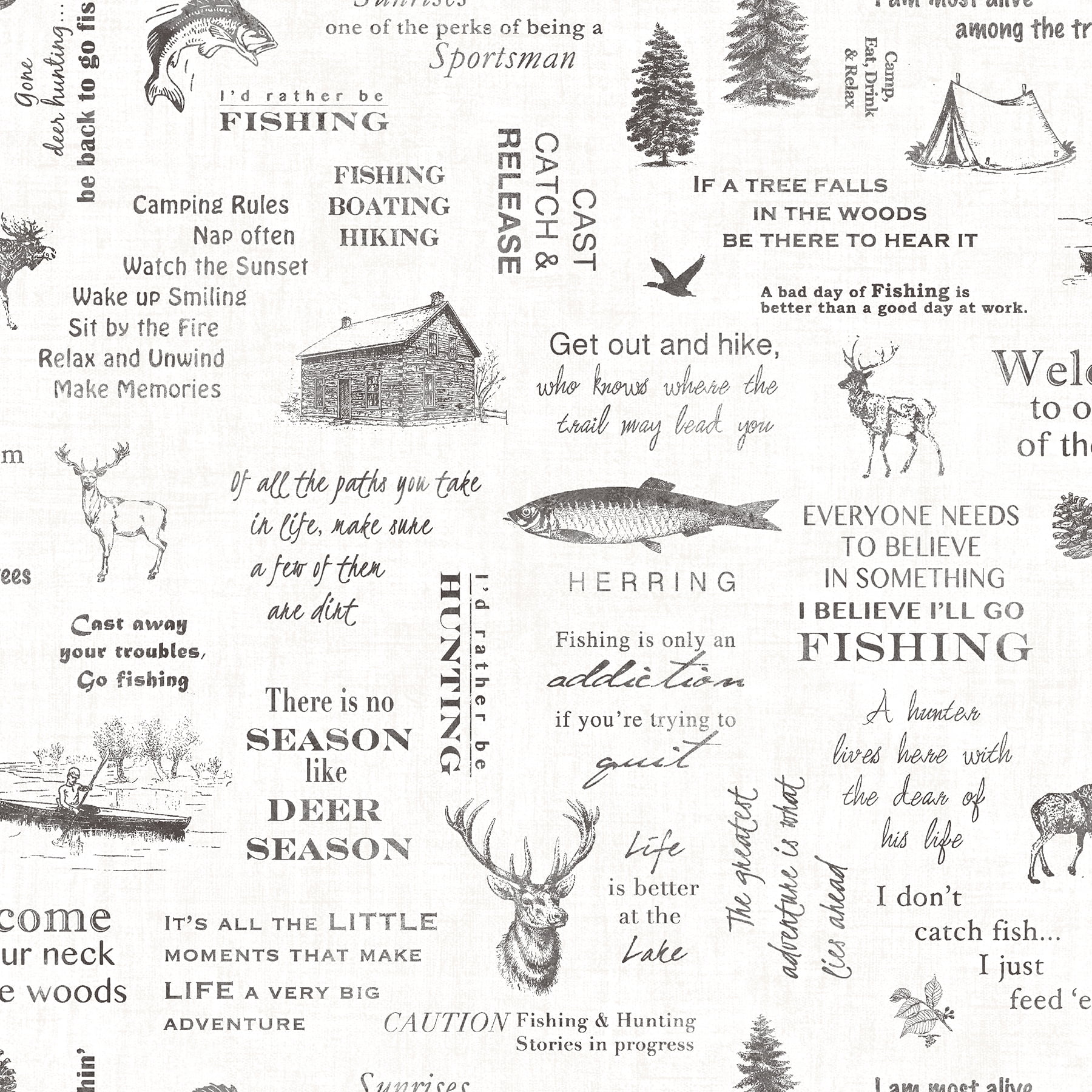 North Hills Black and Off-White Camping Quotes Wallpaper