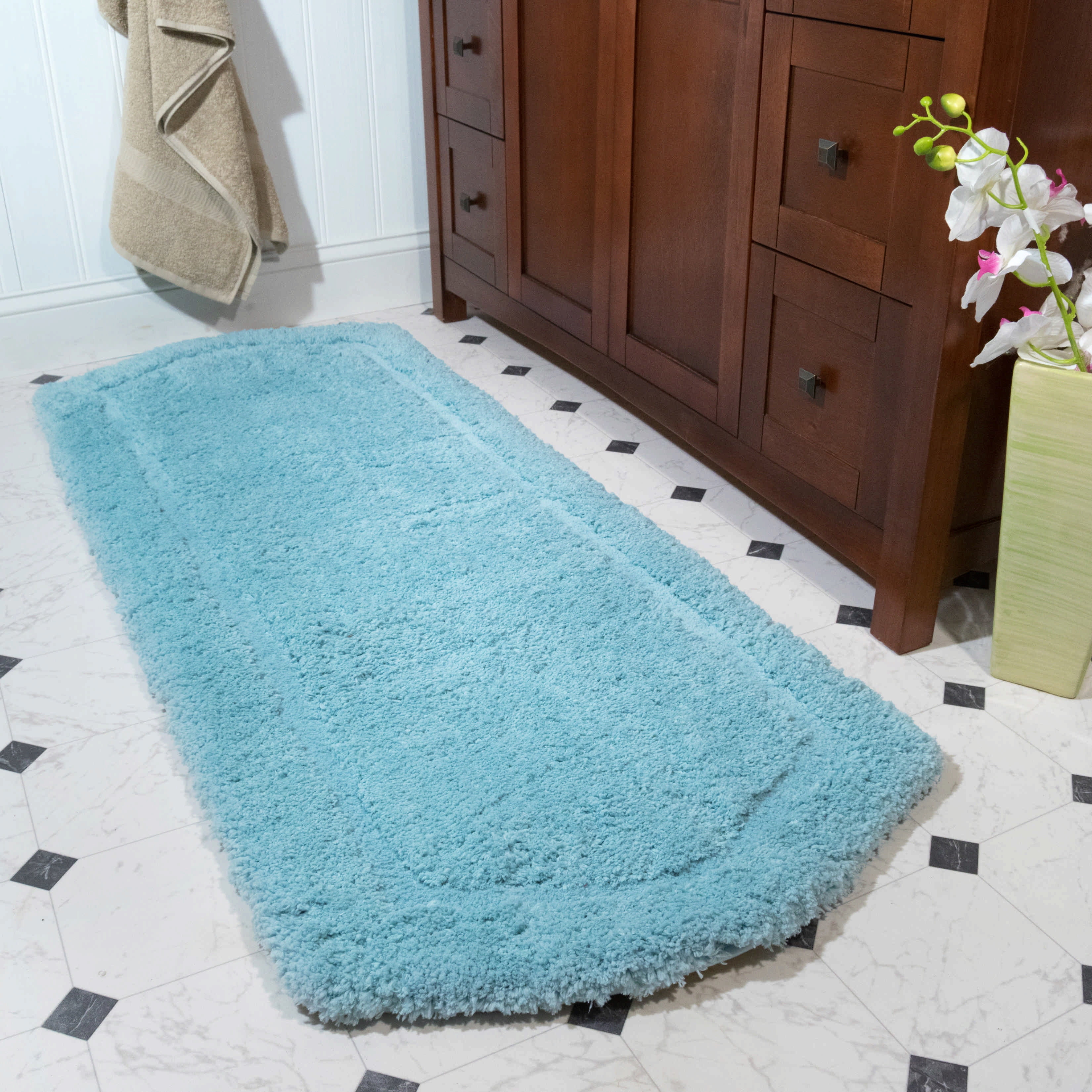 Lavish Home Blue 24 in. x 60 in. Memory Foam Extra Long Bath Mat