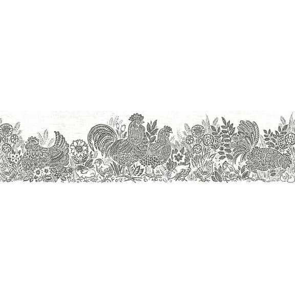 Chesapeake Parton Black Chicken Border Prepasted Non Woven Blend Wallpaper, 6-in by 15-ft, 7.5 sq. ft.