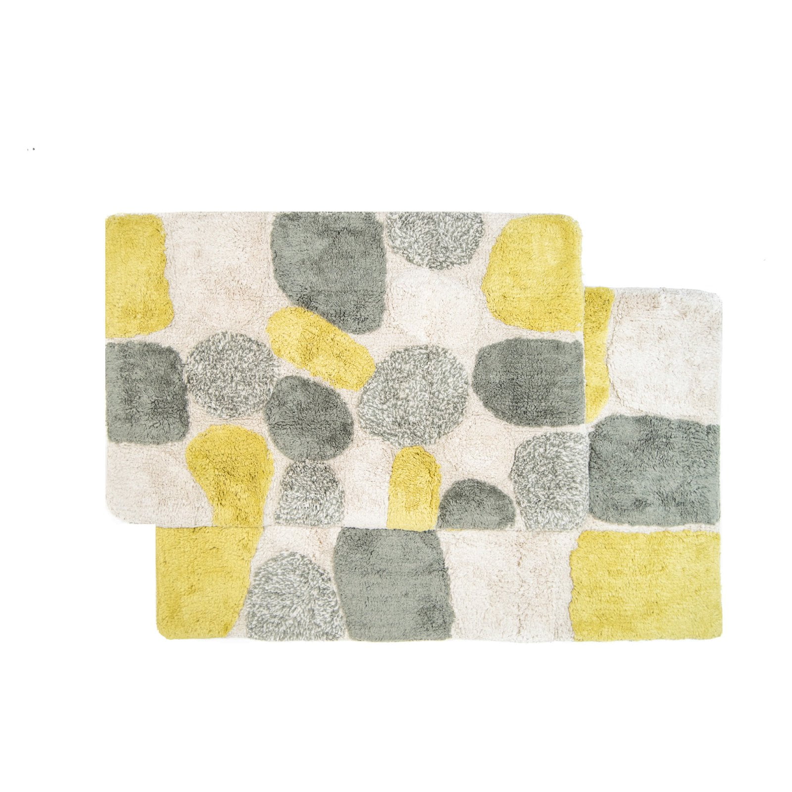 Yellow and Olive Cotton Pebble Pattern Bath Rug Set