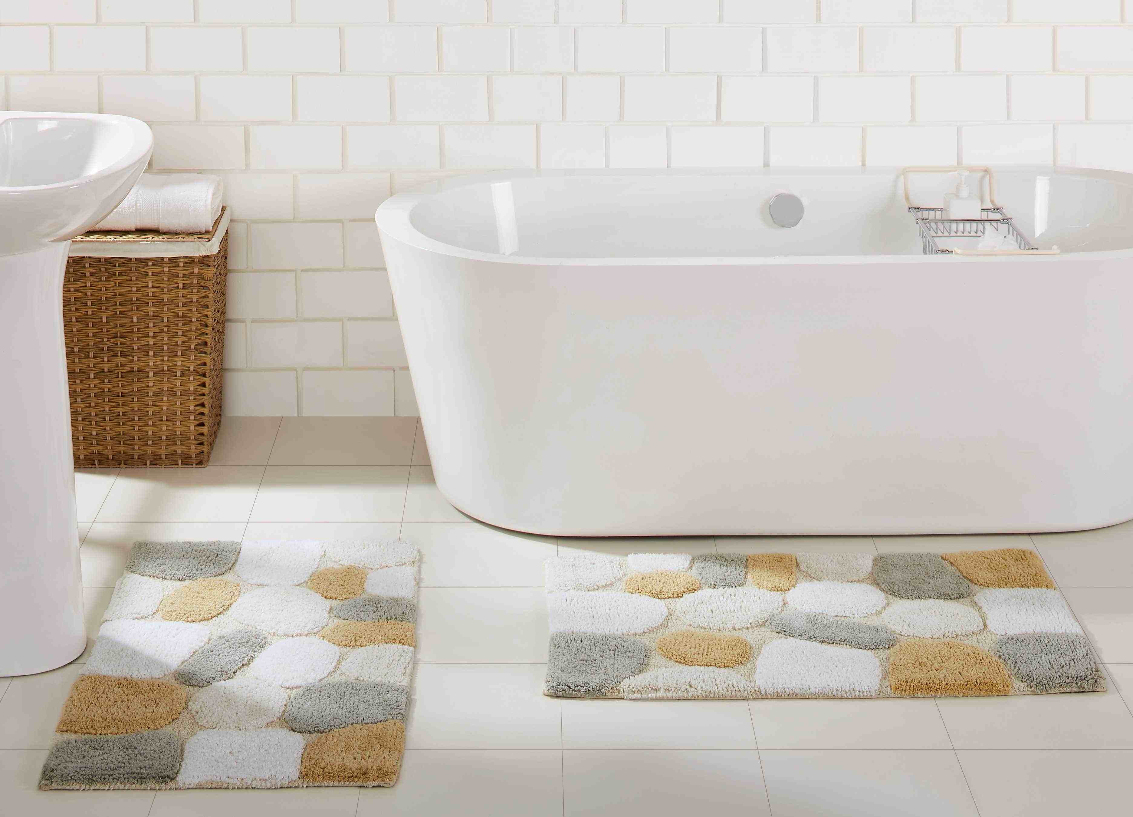 Pebble Pattern Cotton Bath Rug Set in Light Beige