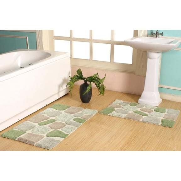 Chesapeake Pebbles 2Pc SAGE GREEN Bath Rug Set (21"x34" & 24"x40")