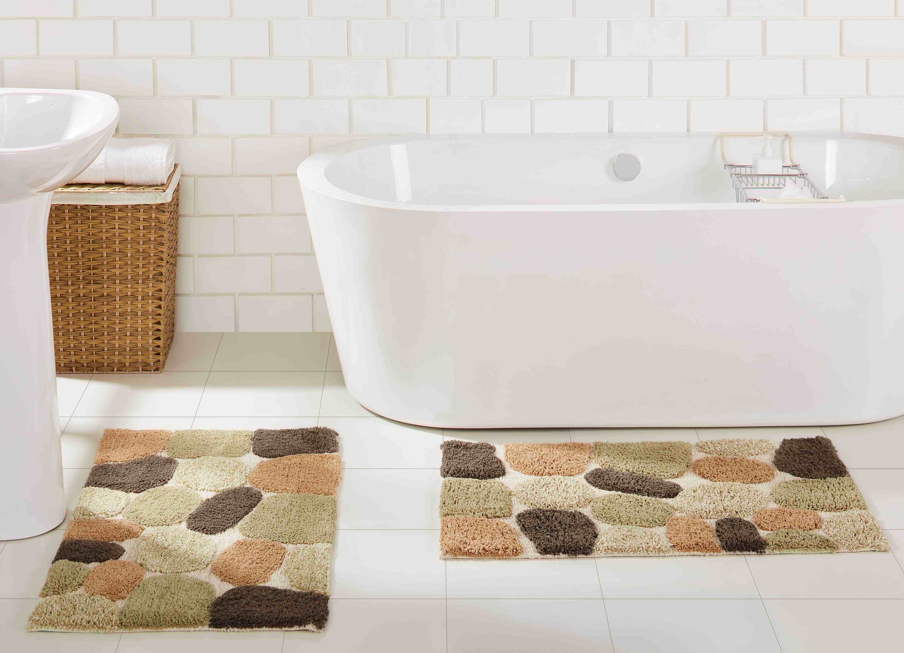 Pebble Pattern Beige and Brown Cotton Bath Rug Set