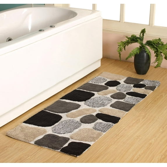 Chesapeake Pebbles CHARCOAL BLACK Bath Rug Runner (24"x60")