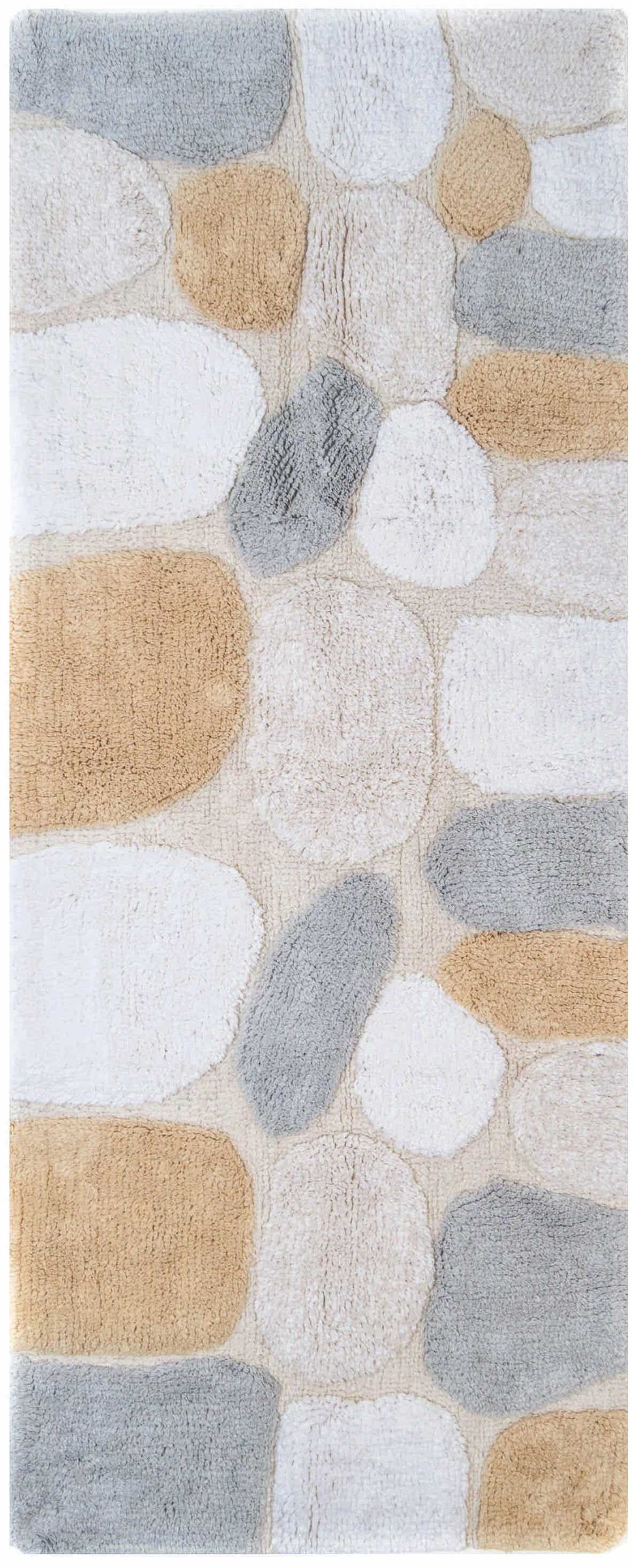 Pebble Pattern Beige and Gray Cotton Bath Runner