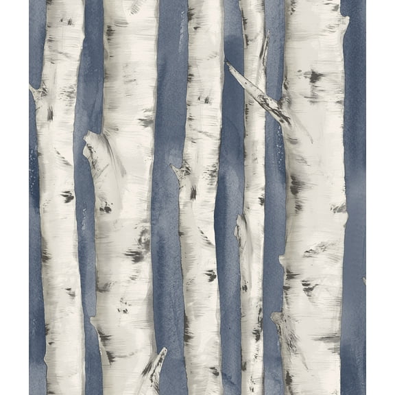 Chesapeake Pioneer Denim Birch Tree Prepasted Easy Walls Wallpaper, 20.5-in by 33-ft, 56.4 sq. ft.