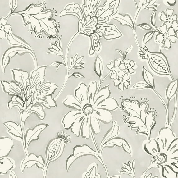 Chesapeake Plumeria Grey Floral Trail Wallpaper