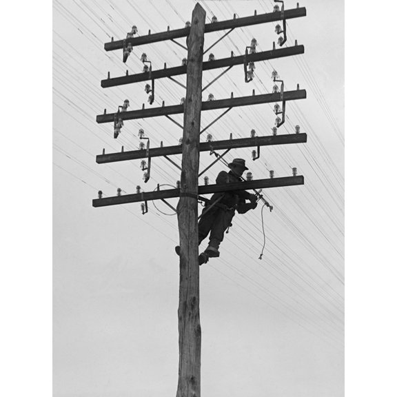 Chesapeake And Potomac Telephone Company Lineman At Work In 1929. Installation And Maintenance Of Utility Lines Created A New Category Of Technical Jobs (Bsloc20161038) History (24 x 36)