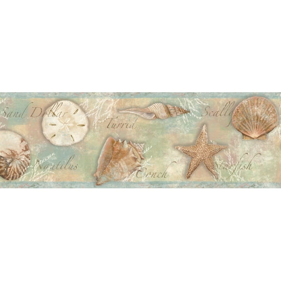 Chesapeake Quinten Brown Shells Border Prepasted Non Woven Blend Wallpaper, 7.75-in by 15-ft, 9.7 sq. ft.