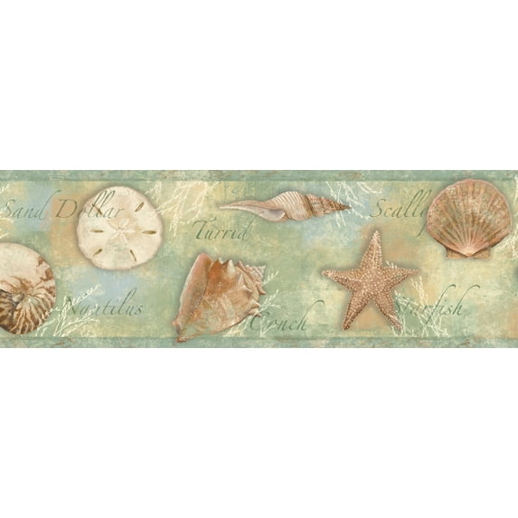 Chesapeake Quinten Green Seashells Toss Border