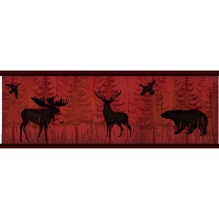 Chesapeake Saylorville Dark Red Lawndale Border Prepasted Easy Walls Wallpaper, 6-in by 15-ft, 7.5 sq. ft.