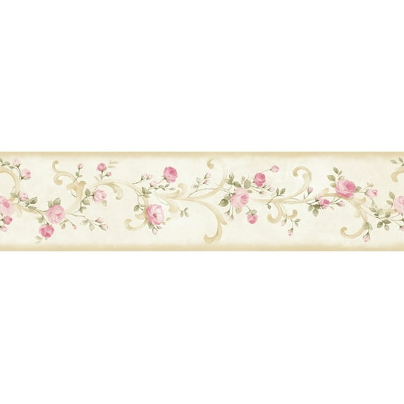 Chesapeake Scotney Blush Tearose Acanthus Border Prepasted Easy Walls Wallpaper, 6-in by 15-ft, 7.5 sq. ft.