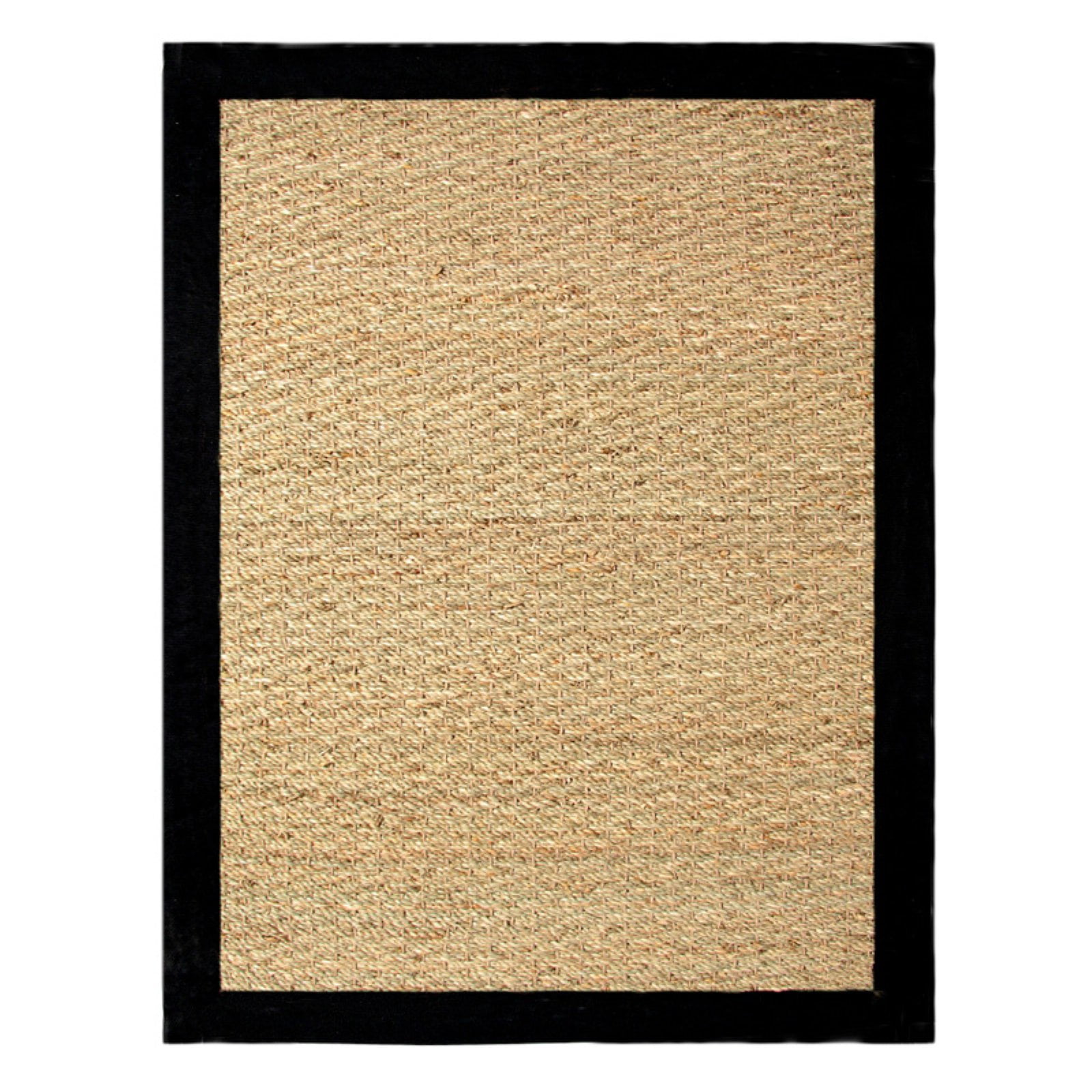 Natural Seagrass Area Rug with Black Cotton Border, 5'x7'