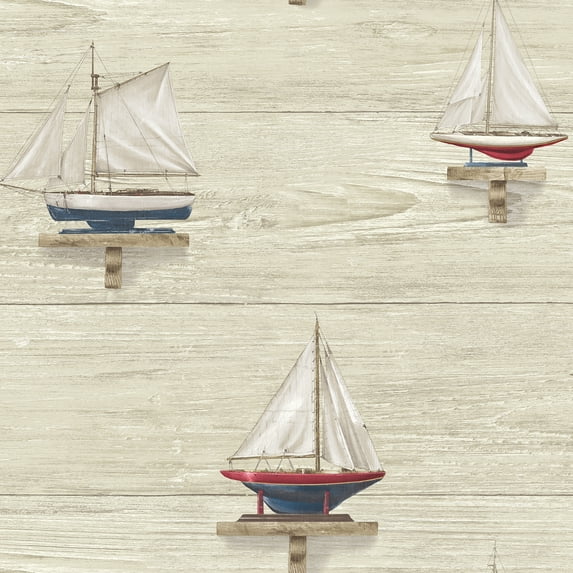 Chesapeake Set Sail Beige Wood Wallpaper, 20.5-in by 33-ft, 56.38 sq. ft