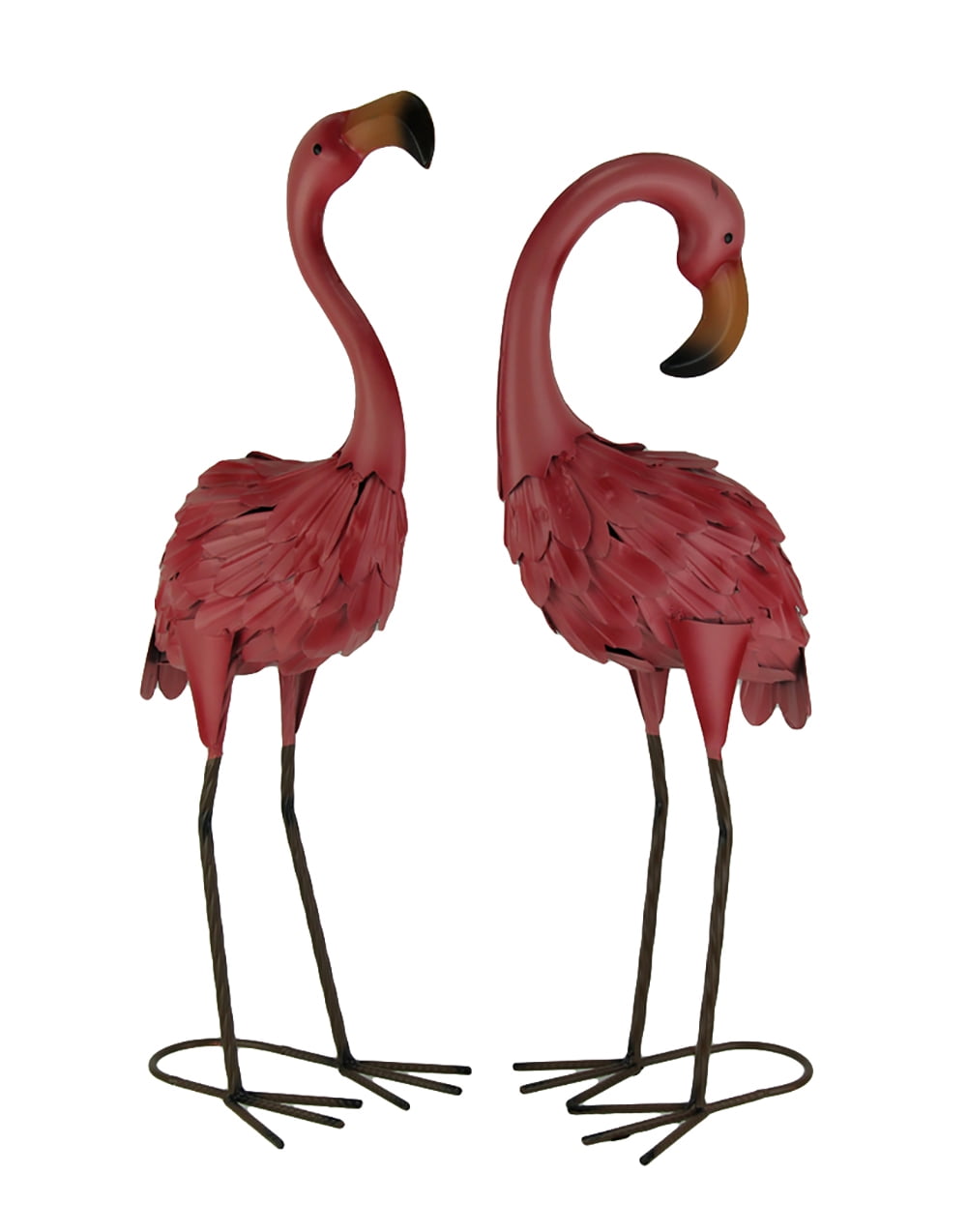 Handcrafted Metal Pink Flamingo Yard Statues, Set of 2