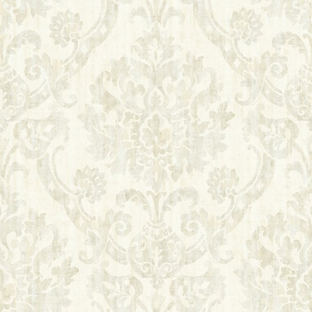 Chesapeake Shasta Beige Damask Prepasted Easy Walls Wallpaper, 20.5in
