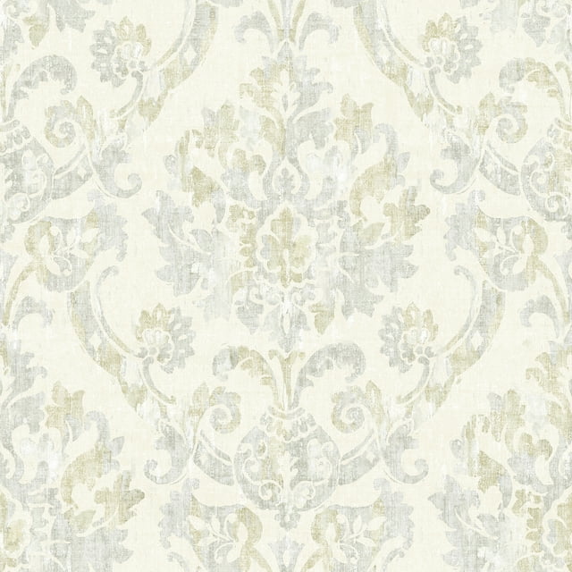 Chesapeake Shasta Grey Damask Prepasted Easy Walls Wallpaper, 20.5in