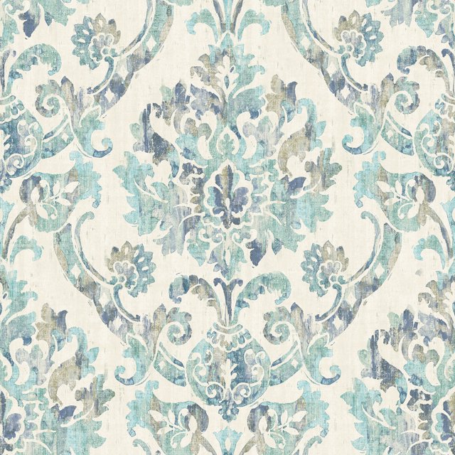 Chesapeake Shasta Teal Damask Prepasted Easy Walls Wallpaper, 20.5in