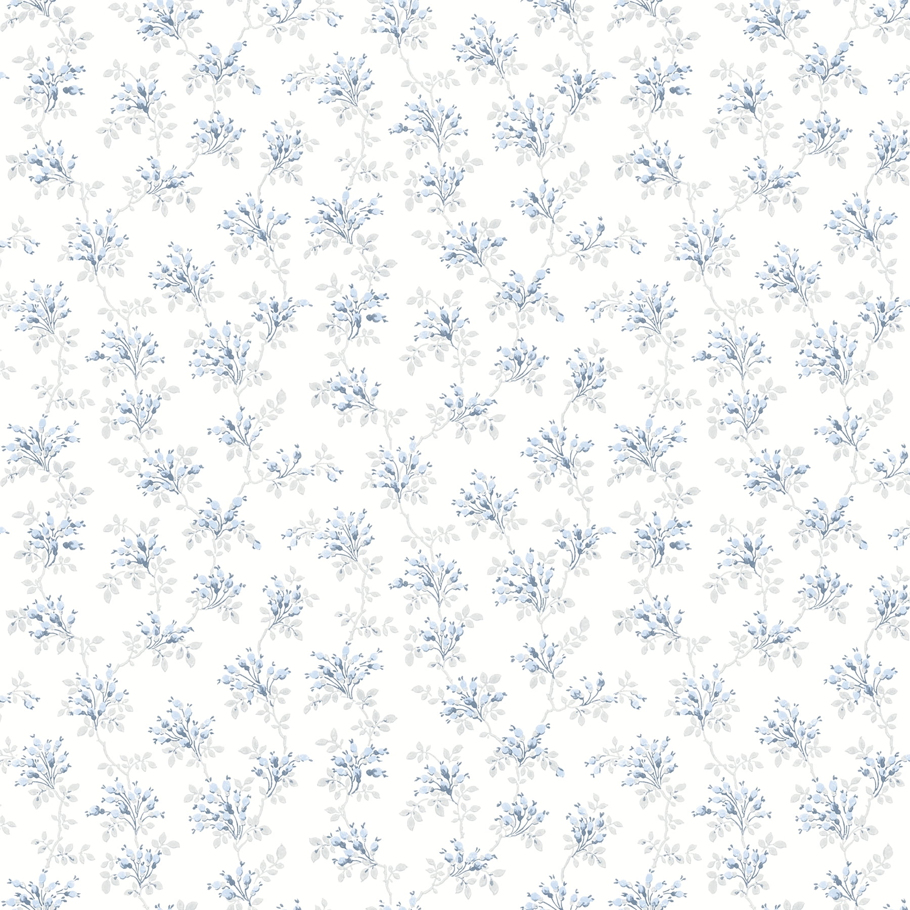 Sofiane Blue and White Botanical Trail Pre-pasted Wallpaper