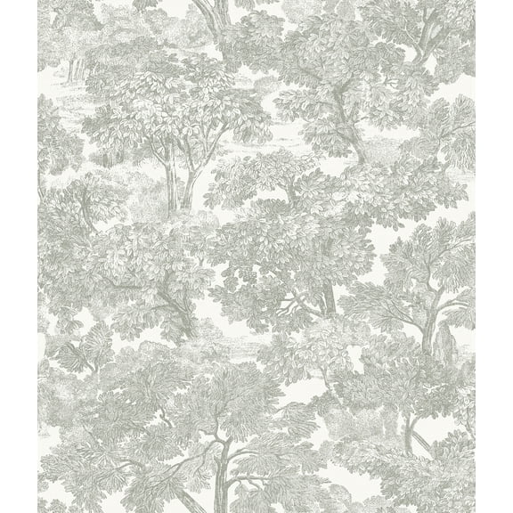 Chesapeake Spinney Grey Toile Prepasted High Performance Wallpaper, 20.5-in by 33-ft, 56.4 sq. ft.