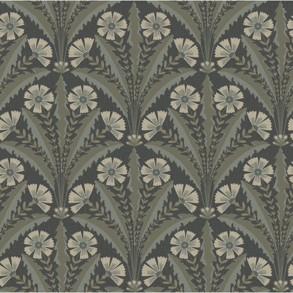 Chesapeake Tap Root Charcoal Floral Damask Wallpaper