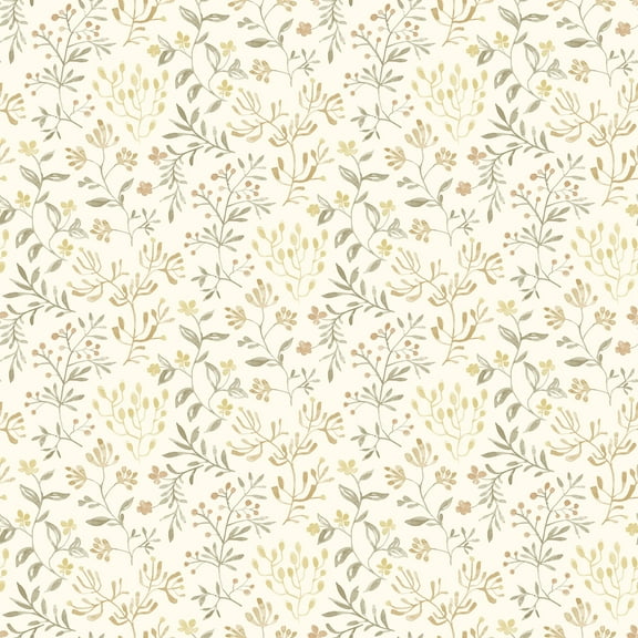 Chesapeake Tarragon Honey Dainty Meadow Wallpaper, 20.5-in by 33-ft