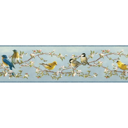 Chesapeake Vandalia Sky Songbird Border Prepasted Non Woven Blend Wallpaper, 6.5-in by 15-ft, 8.1 sq. ft.