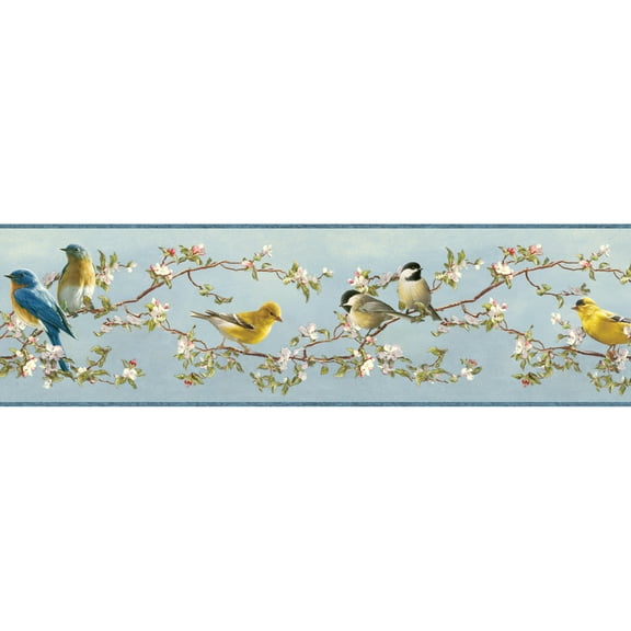 Chesapeake Vandalia Sky Songbird Border Prepasted Non Woven Blend Wallpaper, 6.5-in by 15-ft, 8.1 sq. ft.