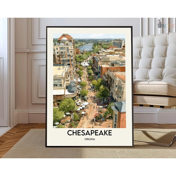 Chesapeake Virginia City Map Poster, Unframed Canvas 12x16in