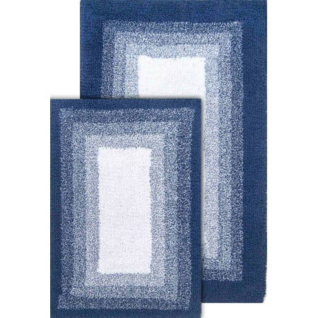 Chesapeake Whitney Ombre 2Pc. Reversible Bath Rug Set(21"x34"&17"x24") Deep Denim
