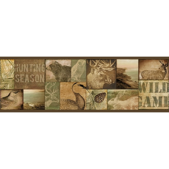 Chesapeake by Brewster TLL01493 Echo Lake Lodge Trumball Brown Wild Game Border