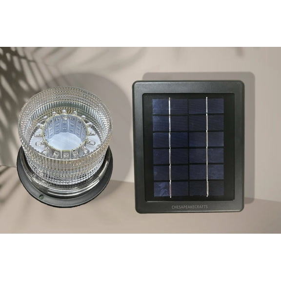 Chesapeakecrafts Solar LED Lighthouse Beacon. Multi-function: Revolving, Blinking, and Steady Modes. Automatic Dusk to Dawn Activation. Remote Solar Panel with 16 ft. Cord.
