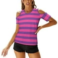 thumbnail image 1 of Cheshire Cat Print New Fashion Zip Off Shoulder Top Short-Sleeve Women Shirt In Aiw Cheshire Cat Cats Pattern, 1 of 6