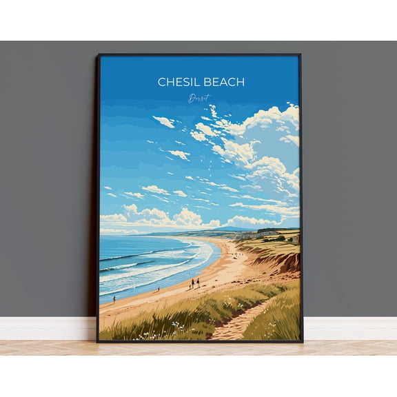 Chesil Beach Travel Print, Travel Poster of Chesil Beach, England, Dorset Coast Art Lovers Gift, Dorset Gift, Wall Art Print, 24x36 UNFRAMED