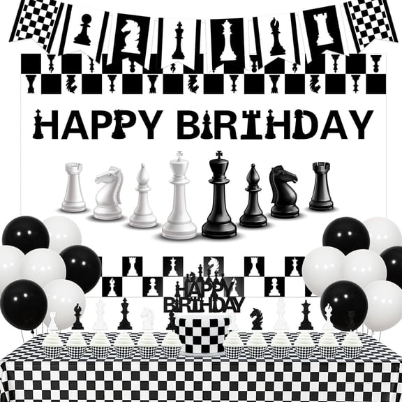 Chess Birthday Decorations International Chess Birthday Backdrop Banner Chess Theme Banner Garland Table Cloth Chess Birthday Cake Topper Funny Board Game Chess Birthday Party Decor