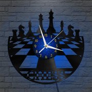Chess Board 12 Inch Vinyl Record Wall Clock - Silent, Creative, and Unique Clock for Living Room, Entryway, or Bedroom Decor - Perfect Gift Idea12 inchs B with LED