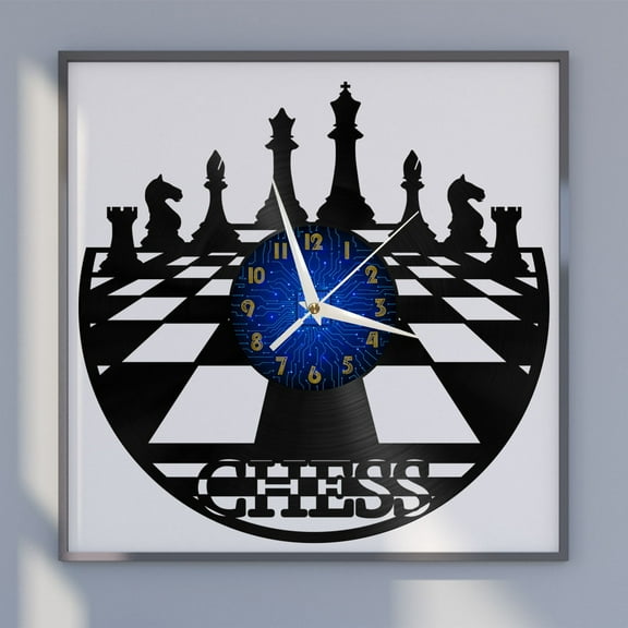 Chess Board 12 Inch Vinyl Record Wall Clock - Silent, Creative, and Unique Clock for Living Room, Entryway, or Bedroom Decor - Perfect Gift Idea(12 inchs B without LED)