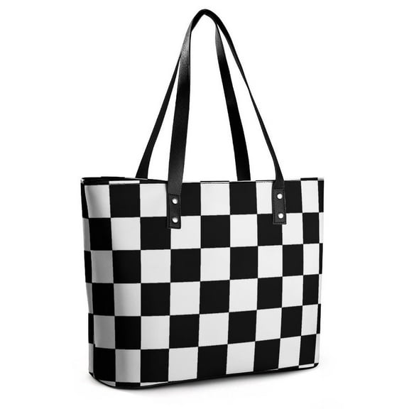 Chess Board Black Woman Leather Handbags Large Tote Bag Fashion Portable Handbags With Zipper