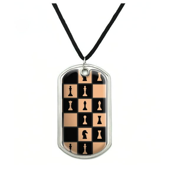 Chess Board Pieces Pattern Military Dog Tag Pendant Necklace with Cord