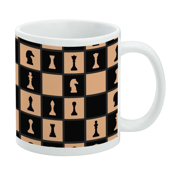 Chess Board Pieces Pattern White Mug