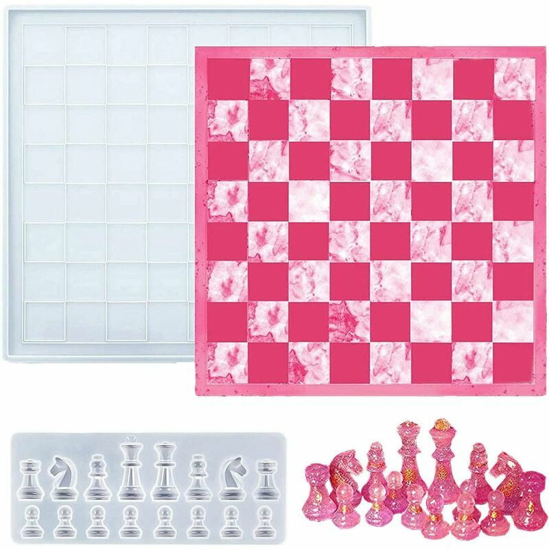 Chess Board Resin Mold Set, Silicone Chess Board and Chess Mold, DIY ...