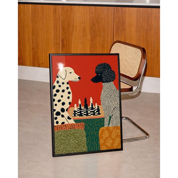 Chess Club Dog Maximalist Decor Poster Unframed Paper Print