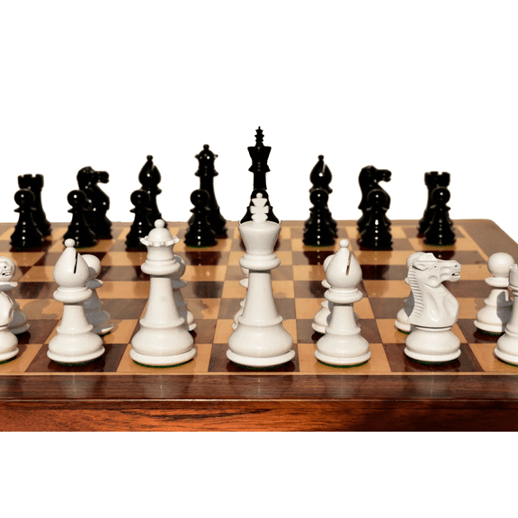 The Chess Empire- Classic Series Exclusive Complete Luxury Wood Chess Set White & Black Boxwood Lacquered 3" King Heavily Weighted Chess Pieces with 14" Foldable Luxury Chess Board Chess Set.