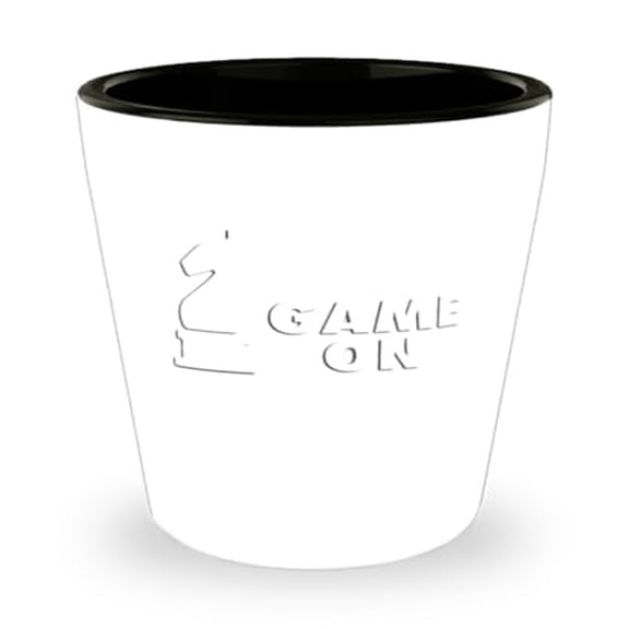Chess Enthusiast Shot Glass - Game On Knight Pun, Unique Board Player Gift, Miniature Glassware, 1.5oz Novelty Cup