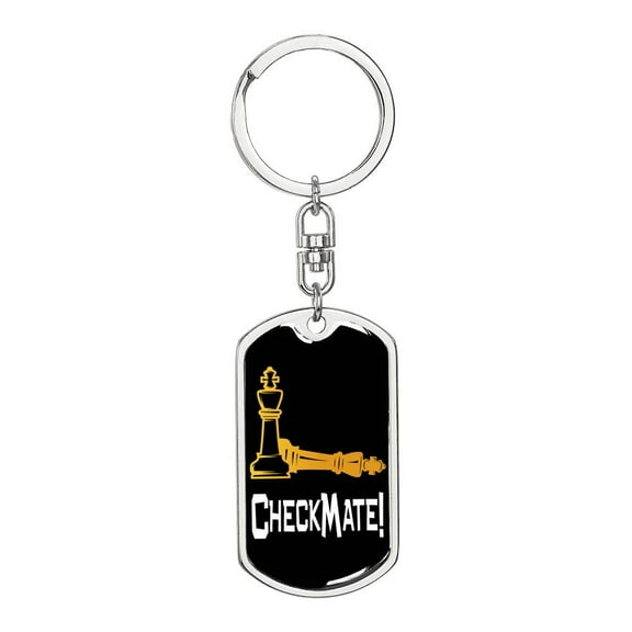Chess Fan Check Mate Keychain Dog Tag Stainless Steel or 18k Gold