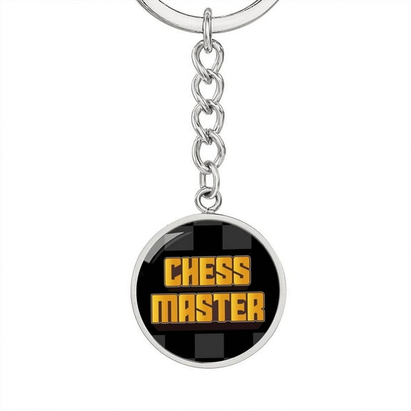 Chess Fan Chess Master Keychain Stainless Steel or 18k Gold Circle Pendant