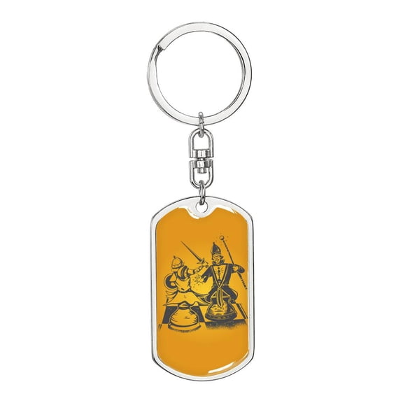 Chess Fan Chess Piece Dog Tag Keychain Stainless Steel Silver Tone or Gold Tone