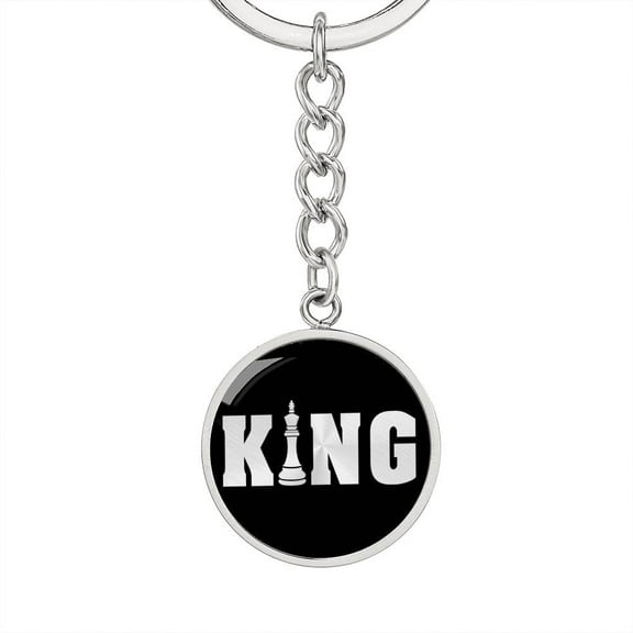 Chess Fan King Keychain Stainless Steel or 18k Gold Circle Pendant