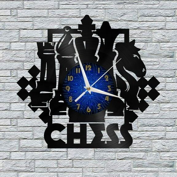 Chess Game 12 Inch Vinyl Record Wall Clock - Silent, Creative, and Unique Clock for Living Room, Entryway, or Bedroom Decor - Perfect Gift Idea(12 inchs B without LED)