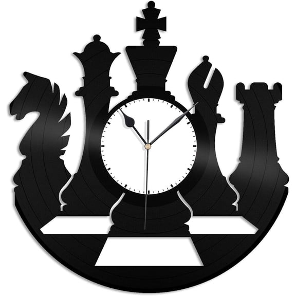 Chess Game 3D Wall Clock Vinyl Wall Clock,Vinyl Record Clock Wall Art Unique Room Decorations Handmade Gift
